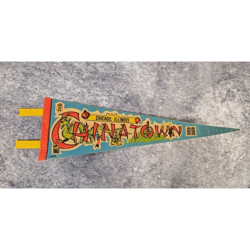 Vintage Chicago Chinatown Pennant Felt Banner 15”